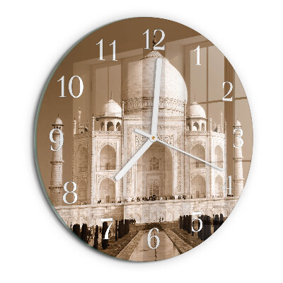 Ceas rotund de perete din sticlă Taj Mahal Sepia