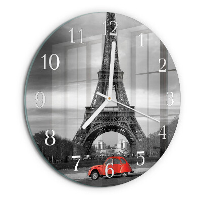 Ceas rotund de perete din sticlă Mașină Turnul Eiffel