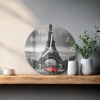 Ceas rotund de perete din sticlă Mașină Turnul Eiffel
