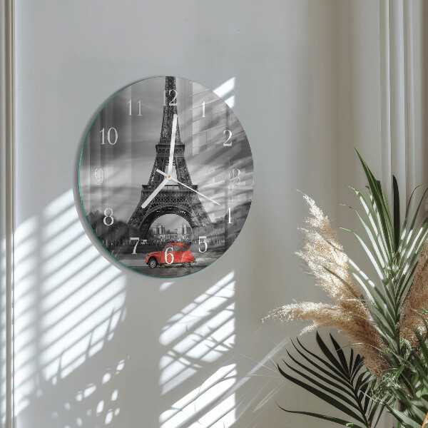 Ceas rotund de perete din sticlă Mașină Turnul Eiffel