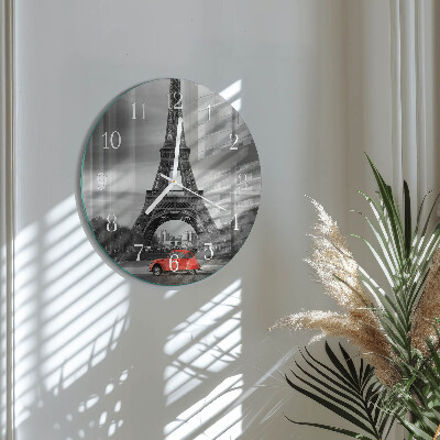 Ceas rotund de perete din sticlă Mașină Turnul Eiffel