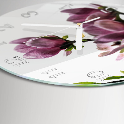 Ceas rotund de perete din sticlă Floare de magnolie
