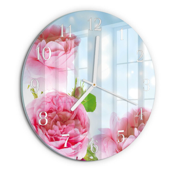 Ceas rotund de perete din sticlă Bujori