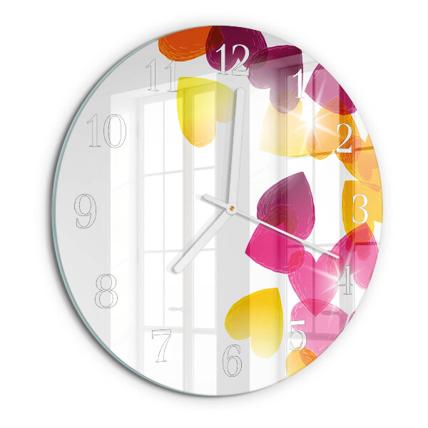 Ceas rotund de perete din sticlă Inimi colorate