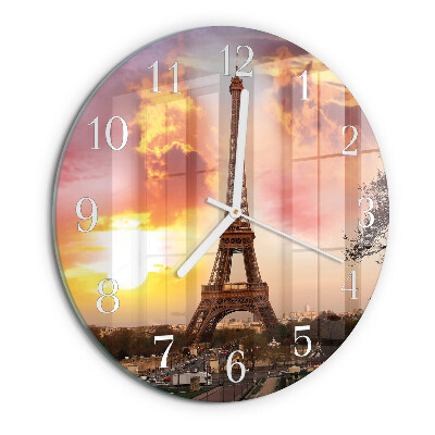 Ceas rotund de perete din sticlă Turnul Eiffel din Paris