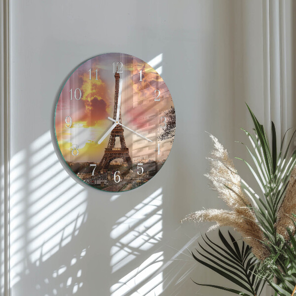 Ceas rotund de perete din sticlă Turnul Eiffel din Paris