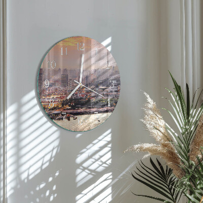 Ceas rotund de perete din sticlă Oraş
