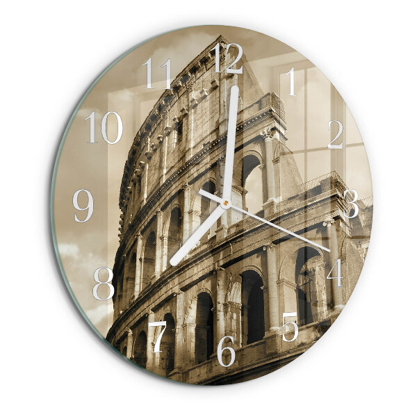 Ceas rotund de perete din sticlă Colosseumul Sepia