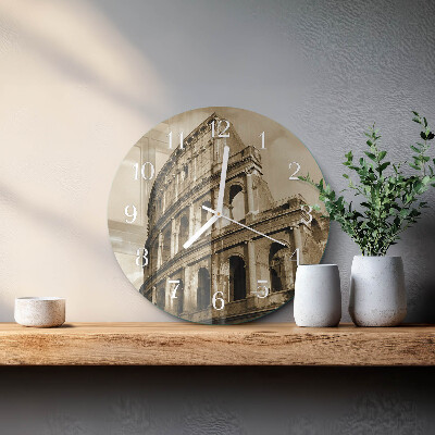 Ceas rotund de perete din sticlă Colosseumul Sepia