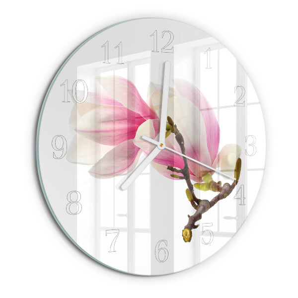 Ceas rotund de perete din sticlă Floare de magnolie
