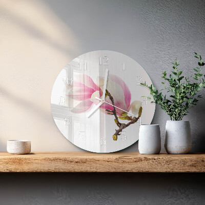 Ceas rotund de perete din sticlă Floare de magnolie