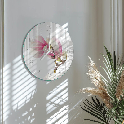Ceas rotund de perete din sticlă Floare de magnolie