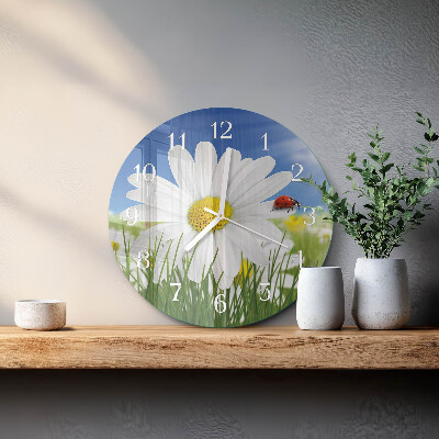 Ceas rotund de perete din sticlă Floare și Buburuză