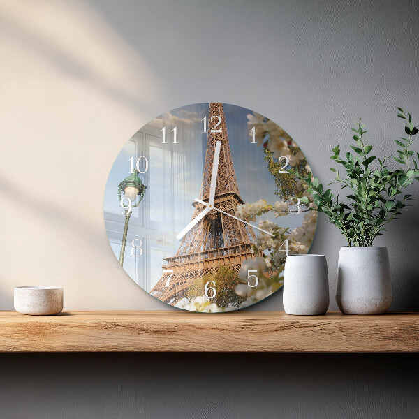 Ceas rotund de perete din sticlă Turnul Eiffel din Paris