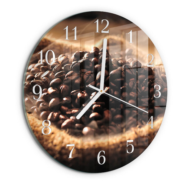 Ceas rotund de perete din sticlă Boabe de cafea