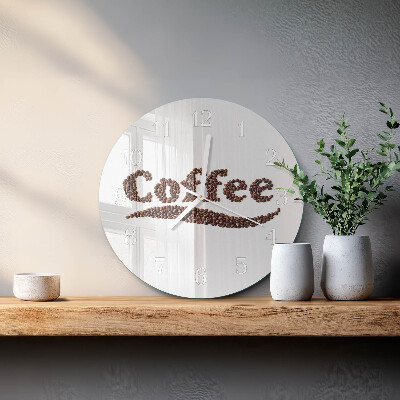 Ceas rotund de perete din sticlă Cafea „Cafea”