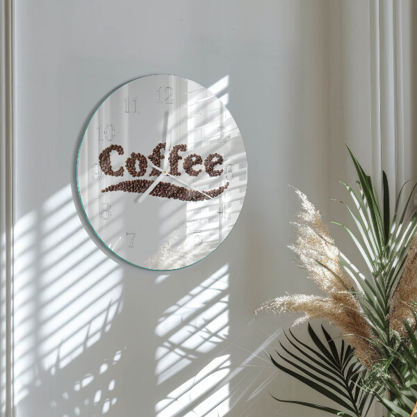 Ceas rotund de perete din sticlă Cafea „Cafea”