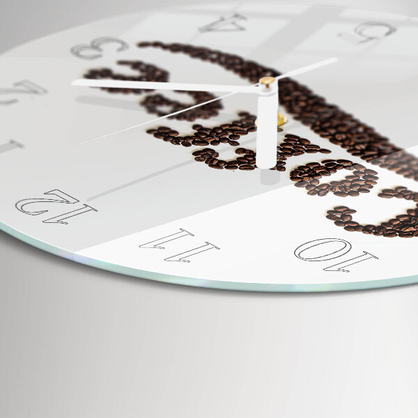 Ceas rotund de perete din sticlă Cafea „Cafea”