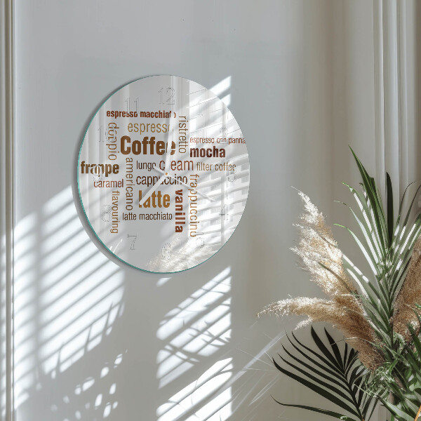 Ceas rotund de perete din sticlă Cafea