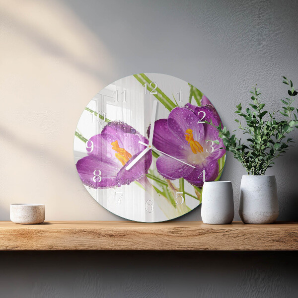 Ceas rotund de perete din sticlă Crocusi