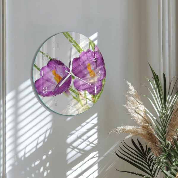 Ceas rotund de perete din sticlă Crocusi