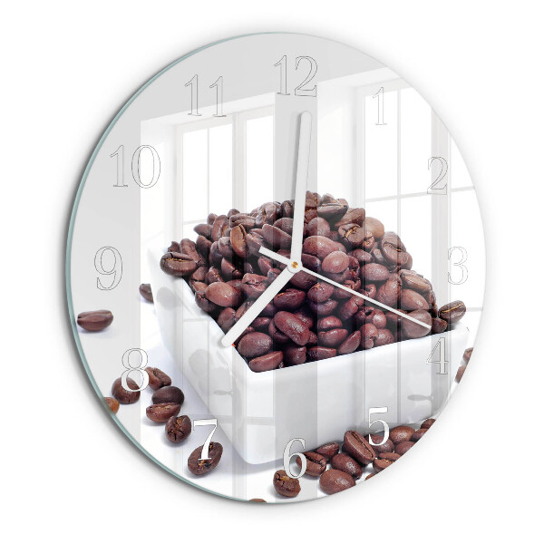 Ceas rotund de perete din sticlă Boabe de cafea