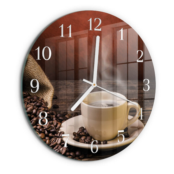 Ceas rotund de perete din sticlă Cafea