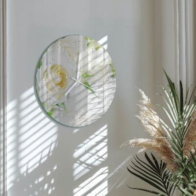 Ceas rotund de perete din sticlă Trandafiri