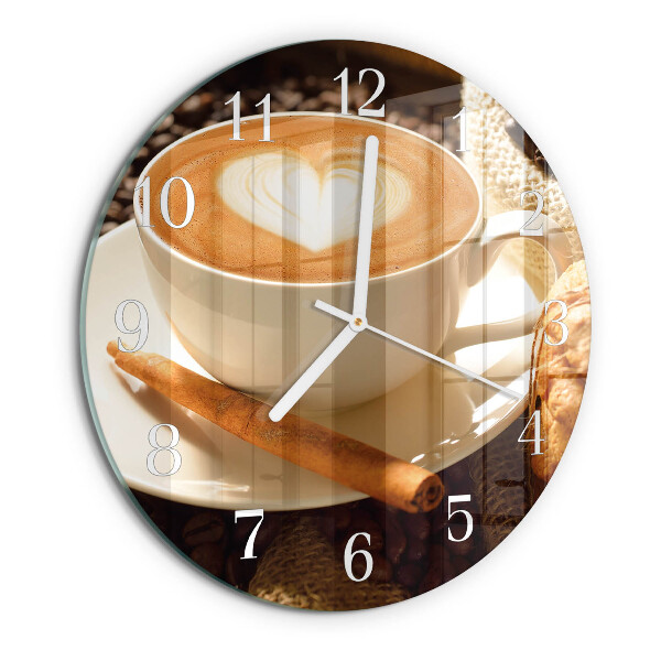 Ceas rotund de perete din sticlă Inimă de cafea