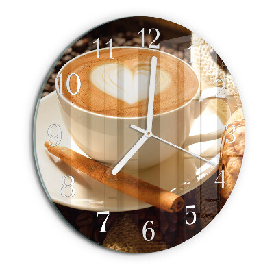 Ceas rotund de perete din sticlă Inimă de cafea