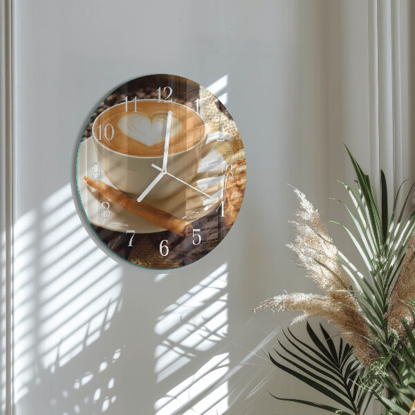 Ceas rotund de perete din sticlă Inimă de cafea