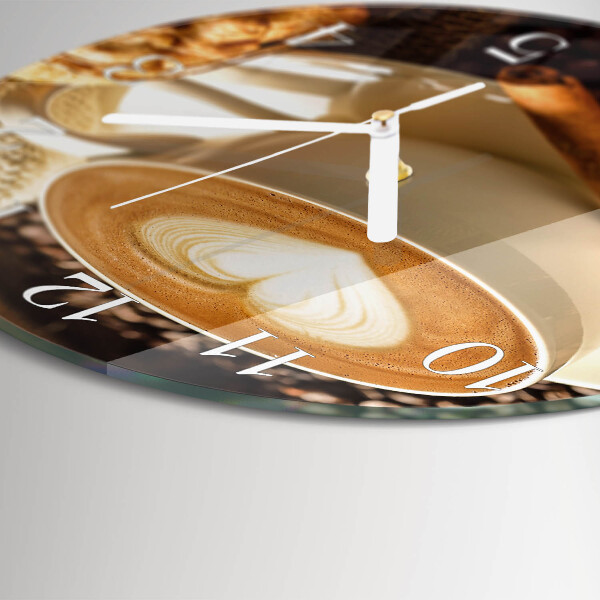 Ceas rotund de perete din sticlă Inimă de cafea