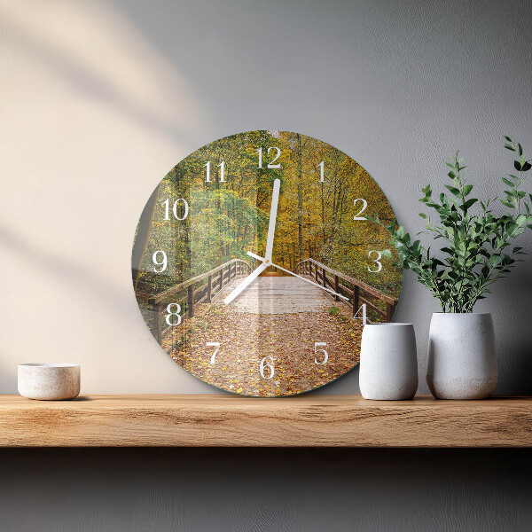 Ceas rotund de perete din sticlă Podul Pădurii