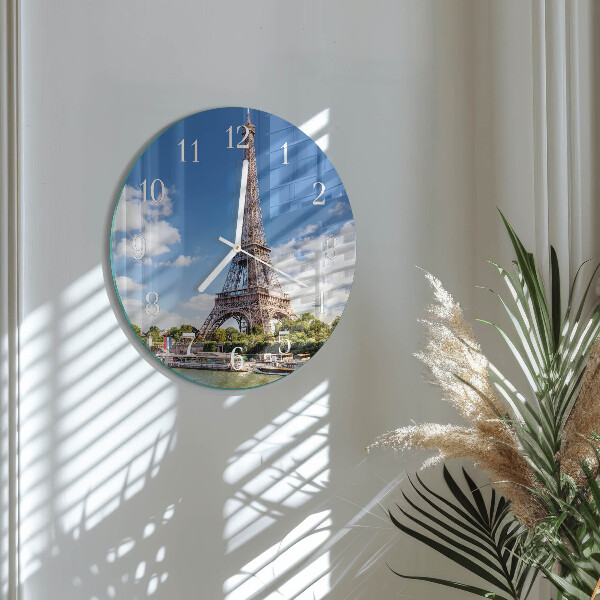Ceas rotund de perete din sticlă Turnul Eiffel