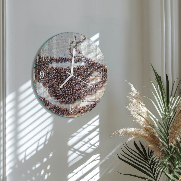 Ceas rotund de perete din sticlă Boabe de cafea