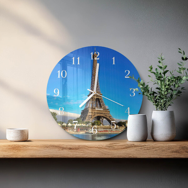Ceas rotund de perete din sticlă Turnul Eiffel din Paris