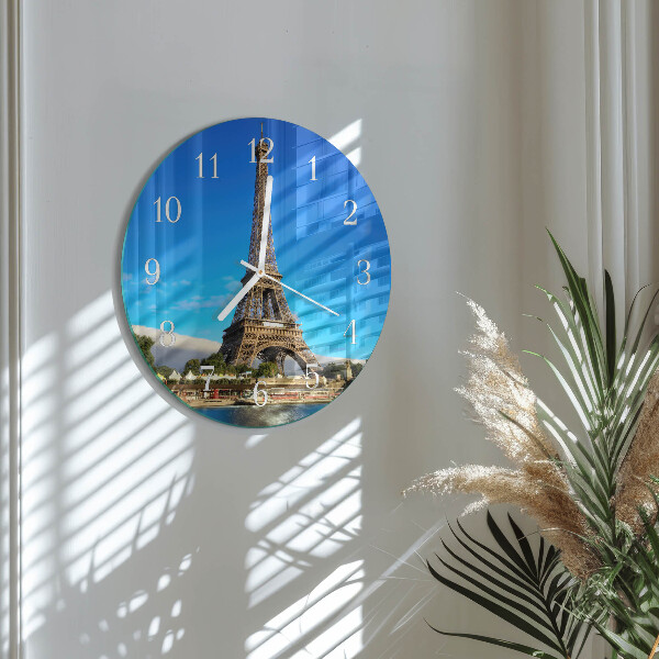 Ceas rotund de perete din sticlă Turnul Eiffel din Paris