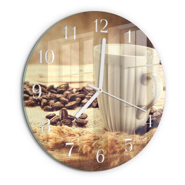 Ceas rotund de perete din sticlă Cafea
