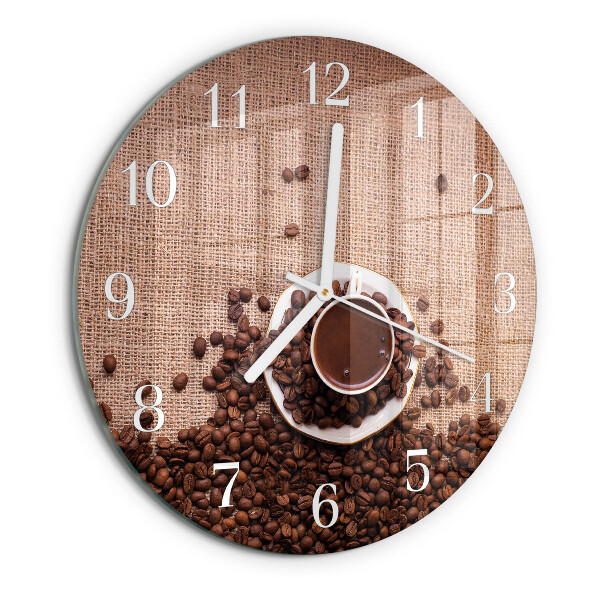 Ceas rotund de perete din sticlă Boabe de cafea
