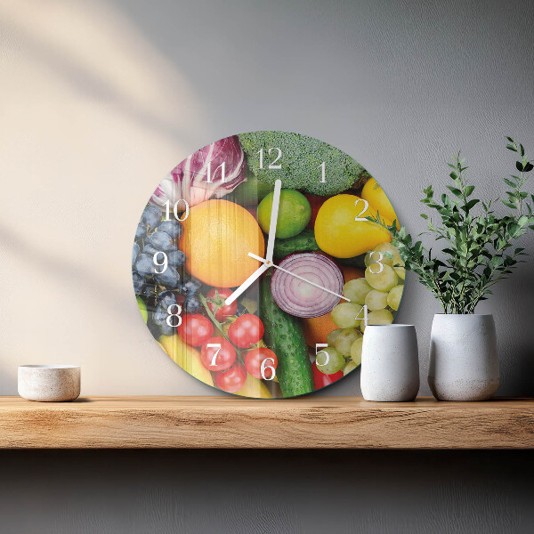 Ceas rotund de perete din sticlă Fructe și legume