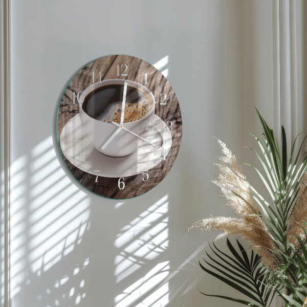 Ceas rotund de perete din sticlă Cafea