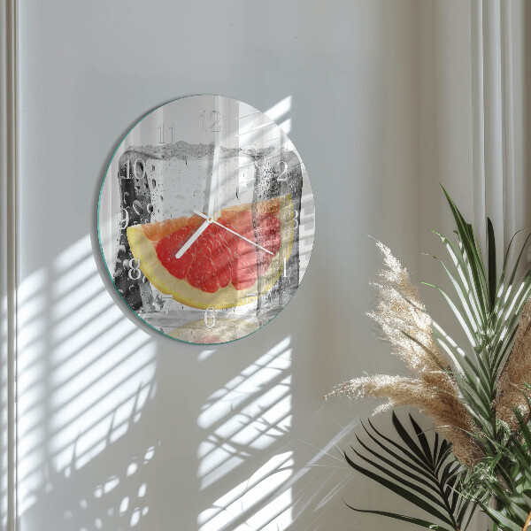 Ceas rotund de perete din sticlă Înghețată de grapefruit