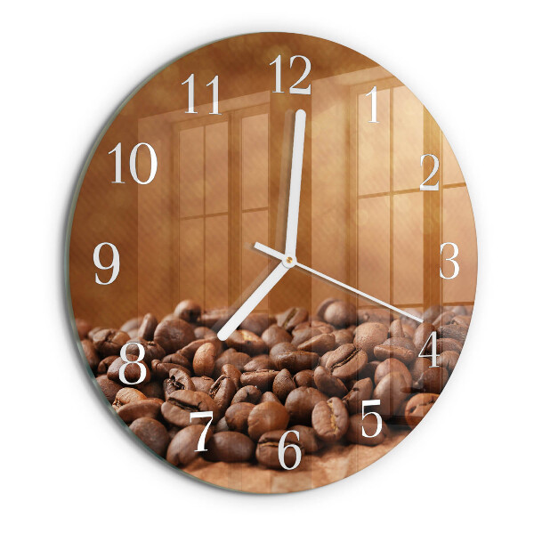 Ceas rotund de perete din sticlă Boabe de cafea