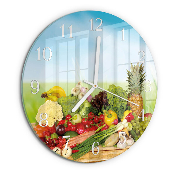 Ceas rotund de perete din sticlă Legume Fructe