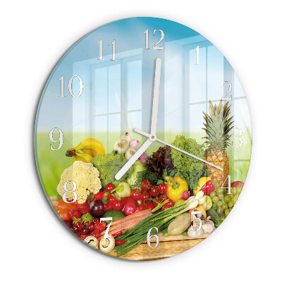 Ceas rotund de perete din sticlă Legume Fructe