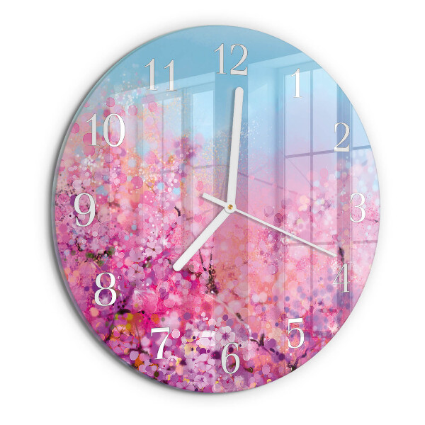 Ceas rotund de perete din sticlă Model floral