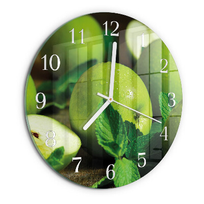 Ceas rotund de perete din sticlă Mere verzi