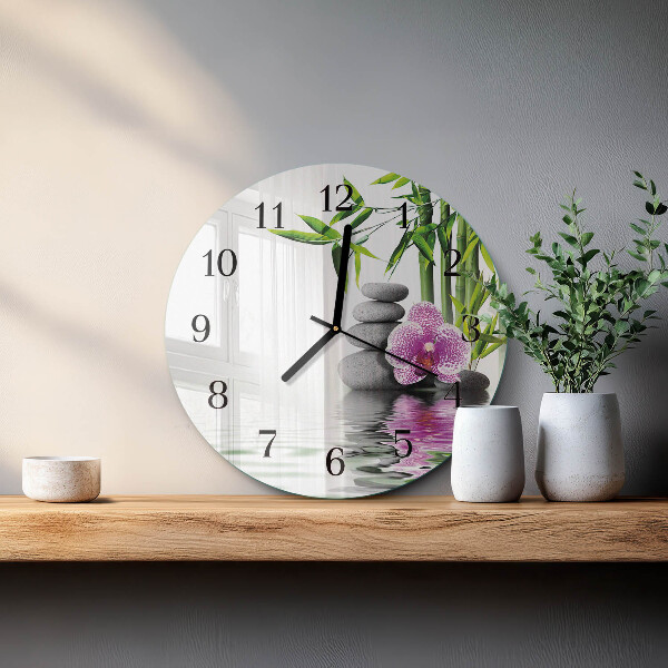 Ceas din sticlă rotund Pietre de orhidee