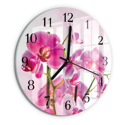 Ceas din sticlă rotund Orhidee