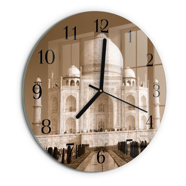 Ceas din sticlă rotund Taj Mahal Sepia